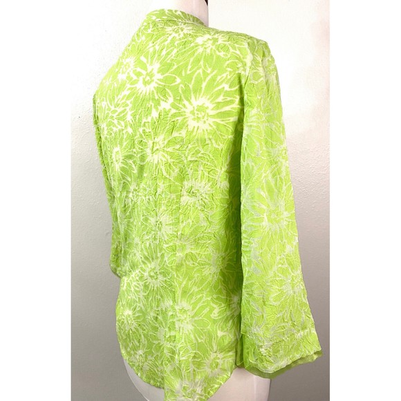 First Issue Women's Lime Green Sheer Button Front Blouse, Size M - Picture 3 of 7